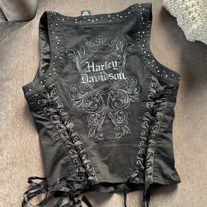 Harley-Davidson Black Lace-Up Studded Top
